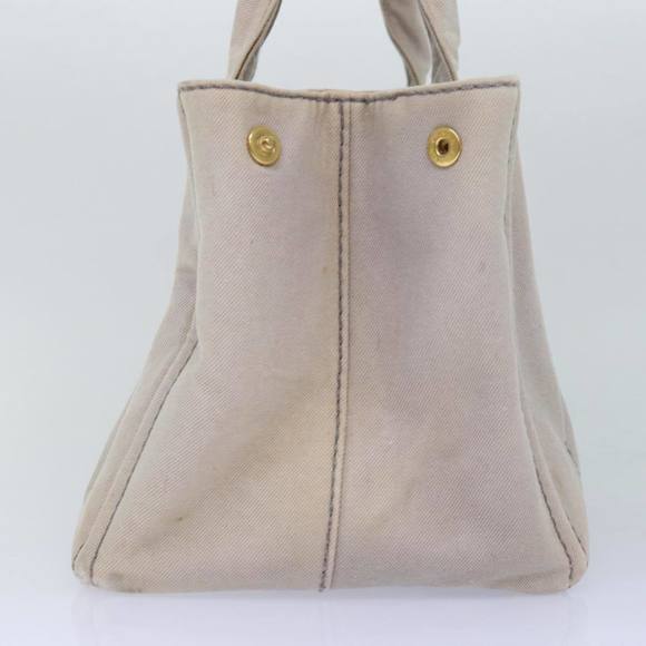 PRADA Canapa MM Hand Bag Canvas Gray Gold Auth 87230 - Picture 4 of 16
